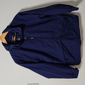 L.L.Bean Blue Coat With Hood Zip Front Embroidered Logo Men's Size L